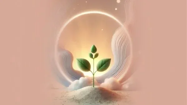 Illustration of a green sprout growing from soft earth with a glowing circular light in the background, symbolizing growth, hope, and new beginnings.