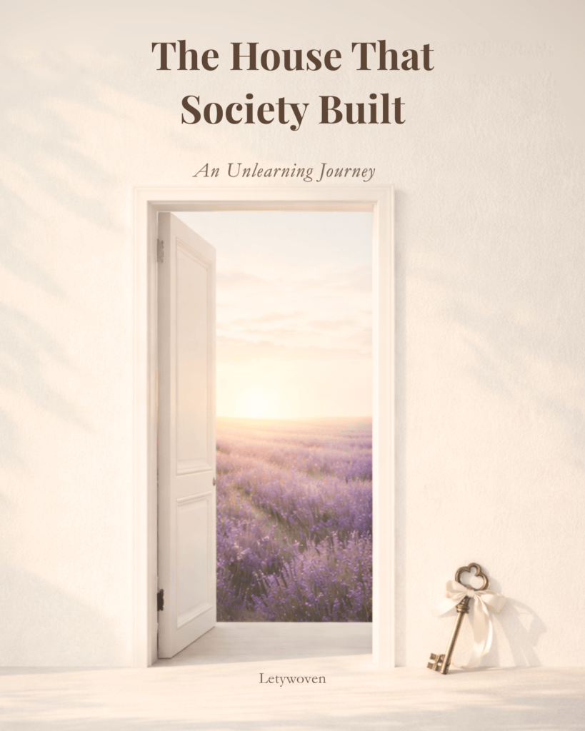 The House That Society Built digital book cover featuring an open doorway into a lavender field